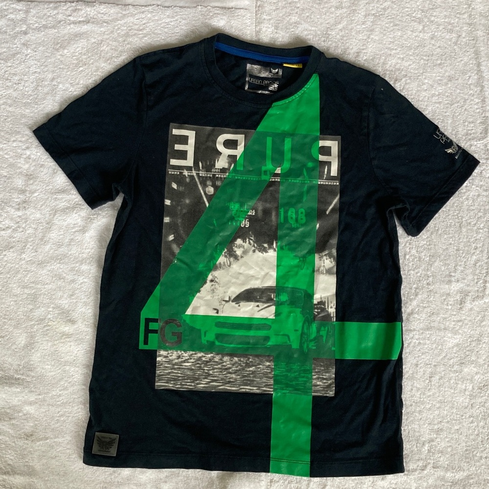 Pur Navy Tee with Vibrant Green Graphic